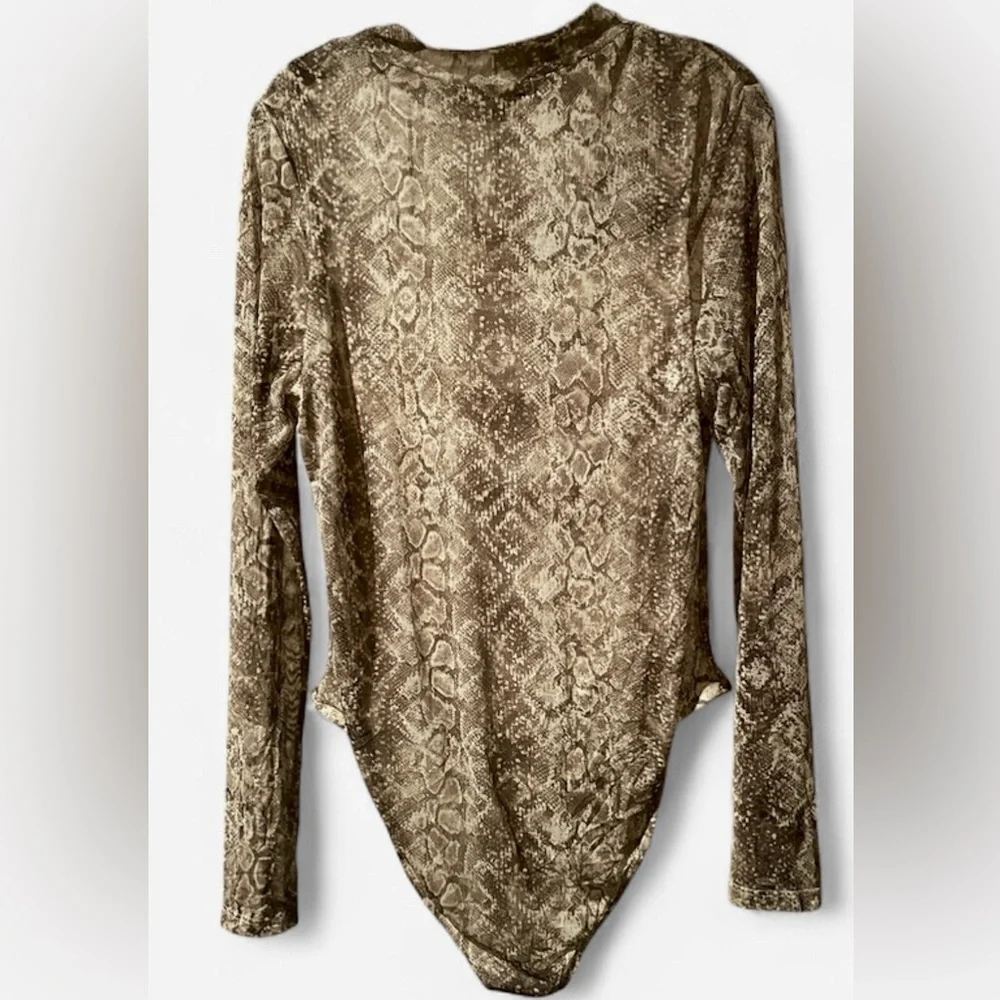 Charmed Hearts Mesh Snake Print Long Sleeve Bodysuit - Picture 3 of 4